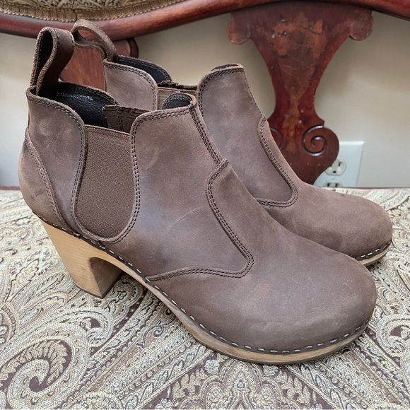 Toffel Swedish Hasbeens Chelsea Low Ankle Boots Clogs Heels Brown Nubuck Size 11 - Picture 7 of 7
